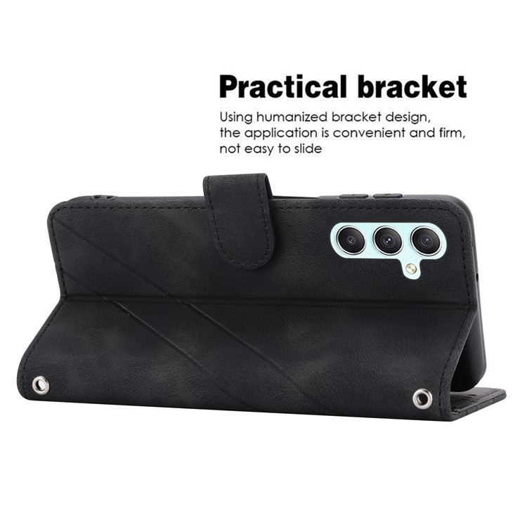 For Samsung Galaxy A35 5G Case with Strap Wallet Phone Cover Imprinted Line - Black