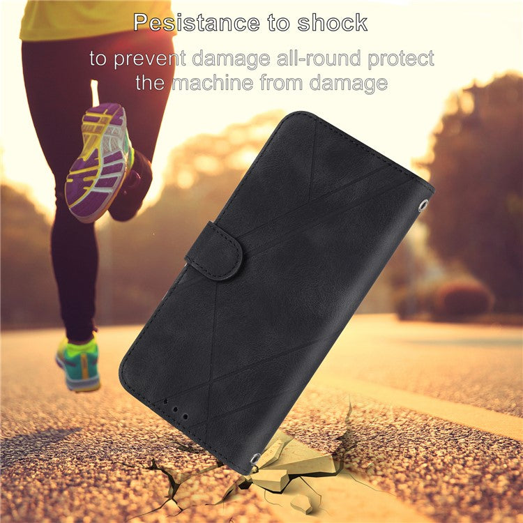 For Samsung Galaxy A35 5G Case with Strap Wallet Phone Cover Imprinted Line - Black