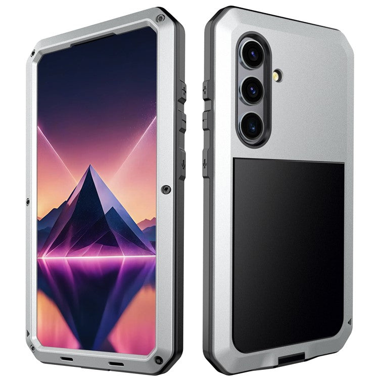 For Samsung Galaxy S24+ Case Silicone+Metal Anti-drop Phone Cover with Tempered Glass Film - Silver
