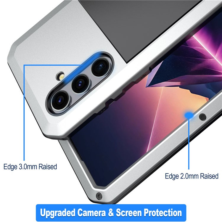 For Samsung Galaxy S24+ Case Silicone+Metal Anti-drop Phone Cover with Tempered Glass Film - Silver