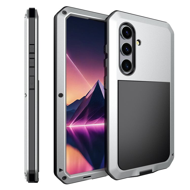 For Samsung Galaxy S24+ Case Silicone+Metal Anti-drop Phone Cover with Tempered Glass Film - Silver