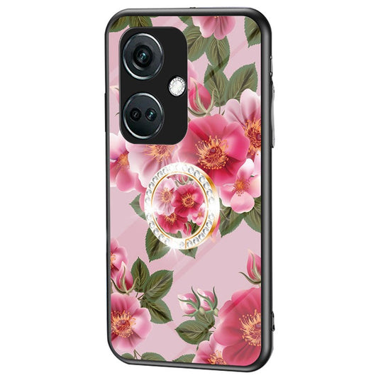 For OnePlus Nord CE3 5G Case Flower Pattern Tempered Glass Kickstand Phone Cover - Glamorous Peony