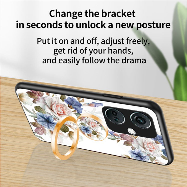 For OnePlus Nord CE3 5G Case Flower Pattern Tempered Glass Kickstand Phone Cover - Black Flower Bush