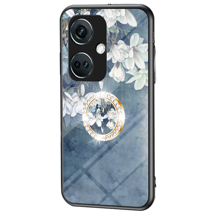 For OnePlus Nord CE3 5G Case Flower Pattern Tempered Glass Kickstand Phone Cover - Chinese Rose