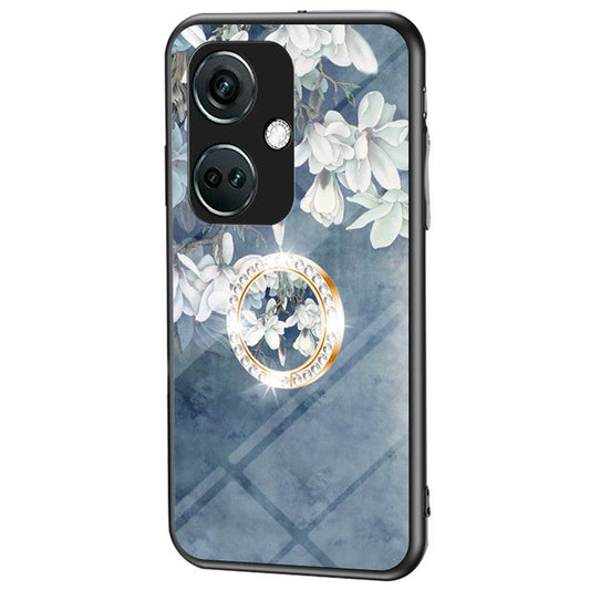 For OnePlus Nord CE3 5G Case Flower Pattern Tempered Glass Kickstand Phone Cover - Chinese Rose