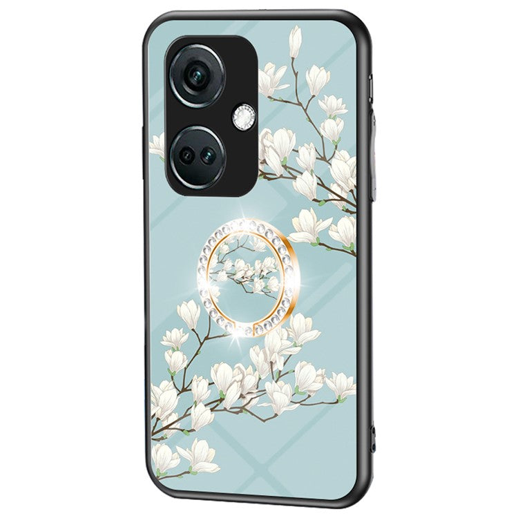 For OnePlus Nord CE3 5G Case Flower Pattern Tempered Glass Kickstand Phone Cover - Gardenias