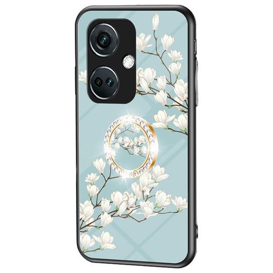 For OnePlus Nord CE3 5G Case Flower Pattern Tempered Glass Kickstand Phone Cover - Gardenias