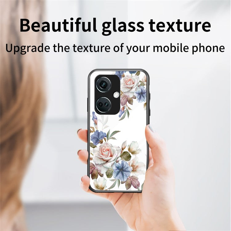 For OnePlus Nord CE3 5G Case Flower Pattern Tempered Glass Kickstand Phone Cover - Gardenias