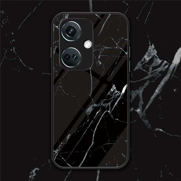For OnePlus Nord CE3 5G Marble Pattern Case Tempered Glass Phone Cover - Black Marble