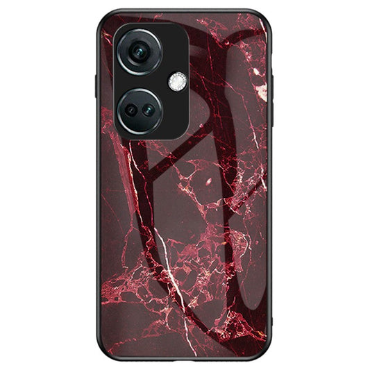 For OnePlus Nord CE3 5G Marble Pattern Case Tempered Glass Phone Cover - Blood Red Marble