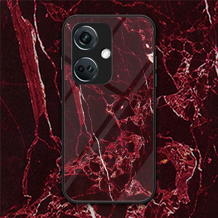 For OnePlus Nord CE3 5G Marble Pattern Case Tempered Glass Phone Cover - Blood Red Marble