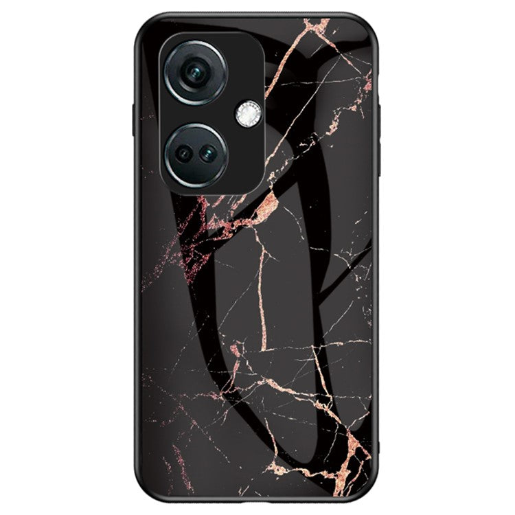 For OnePlus Nord CE3 5G Marble Pattern Case Tempered Glass Phone Cover - Gold Black Marble