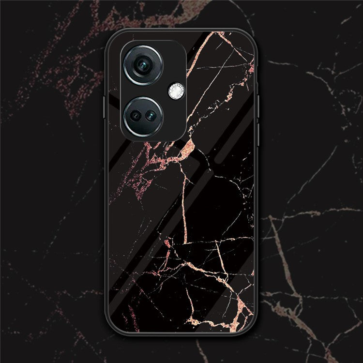 For OnePlus Nord CE3 5G Marble Pattern Case Tempered Glass Phone Cover - Gold Black Marble