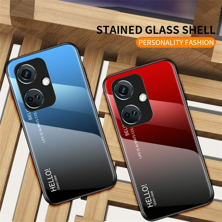 For OnePlus Nord CE3 5G Phone Case Gradient Color Tempered Glass Cover - Black