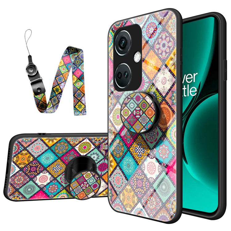 For OnePlus Nord CE3 5G Tempered Glass Phone Case with Kickstand and Strap - Checkered Pattern