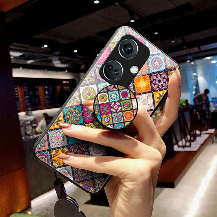 For OnePlus Nord CE3 5G Tempered Glass Phone Case with Kickstand and Strap - Checkered Pattern