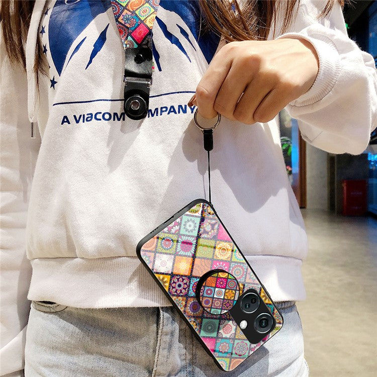 For OnePlus Nord CE3 5G Tempered Glass Phone Case with Kickstand and Strap - Checkered Pattern