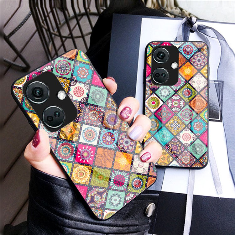 For OnePlus Nord CE3 5G Tempered Glass Phone Case with Kickstand and Strap - Checkered Pattern
