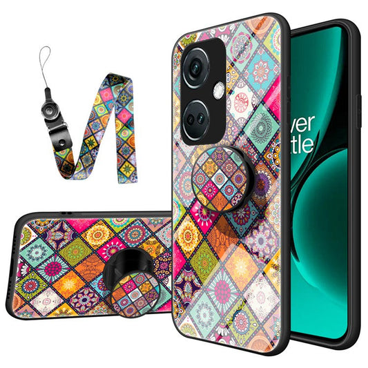 For OnePlus Nord CE3 5G Tempered Glass Phone Case with Kickstand and Strap - Color Pattern