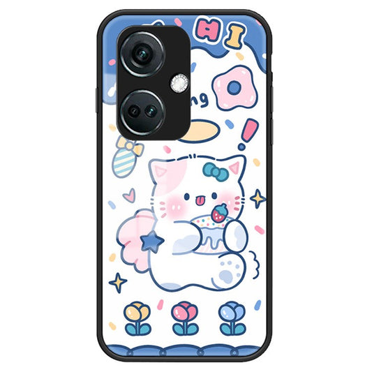For OnePlus Nord CE3 5G Case Tempered Glass+PC+TPU Mobile Phone Cover - Angel Cat