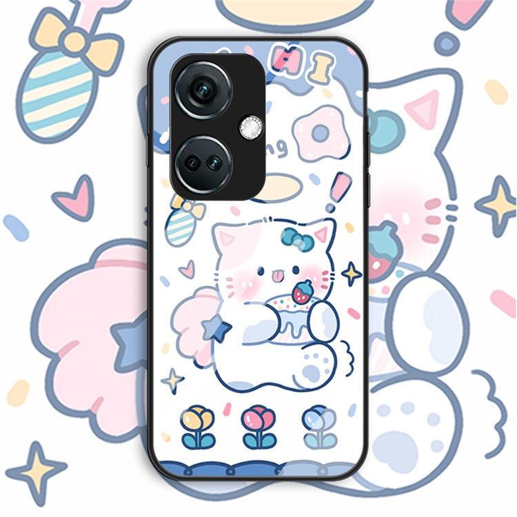 For OnePlus Nord CE3 5G Case Tempered Glass+PC+TPU Mobile Phone Cover - Angel Cat
