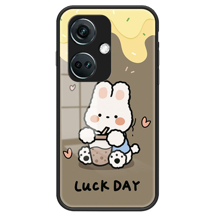 For OnePlus Nord CE3 5G Case Tempered Glass+PC+TPU Mobile Phone Cover - Milk Tea Rabbit