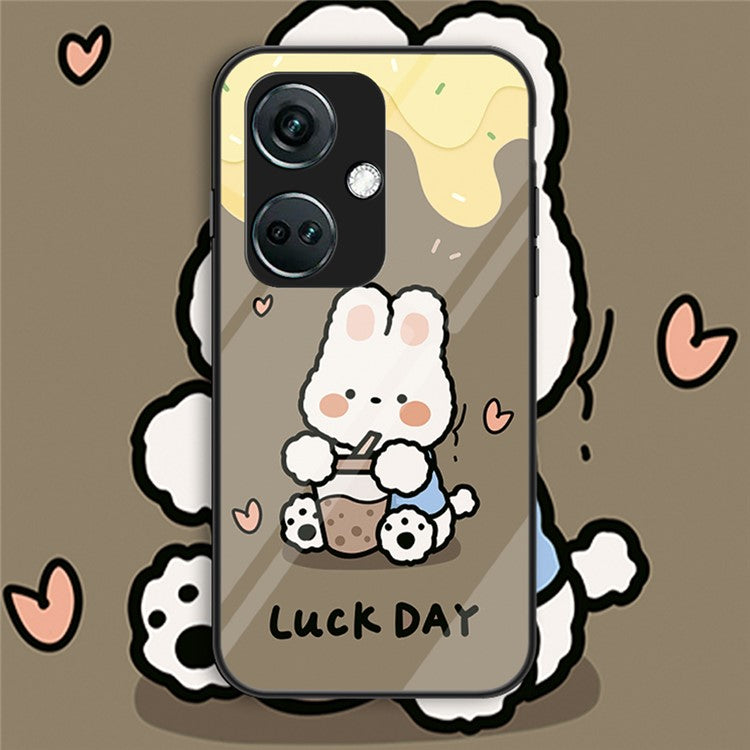 For OnePlus Nord CE3 5G Case Tempered Glass+PC+TPU Mobile Phone Cover - Milk Tea Rabbit