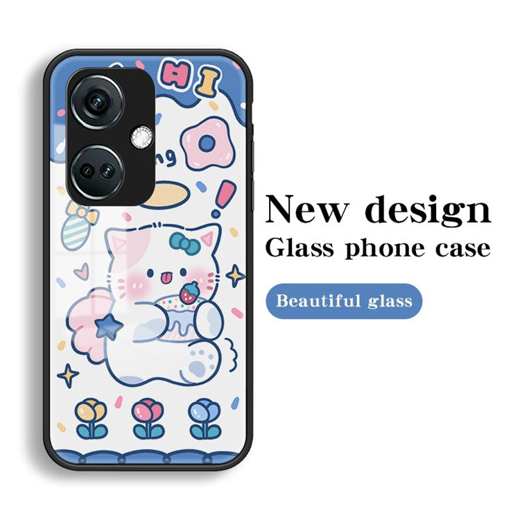 For OnePlus Nord CE3 5G Case Tempered Glass+PC+TPU Mobile Phone Cover - Blue Cat