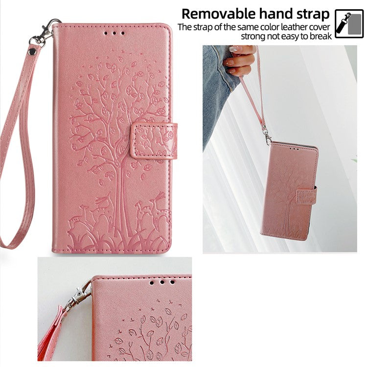For OnePlus 11 5G Case Imprinted Deer Tree Pattern Card Holder Smart Phone Cover - Rose Gold