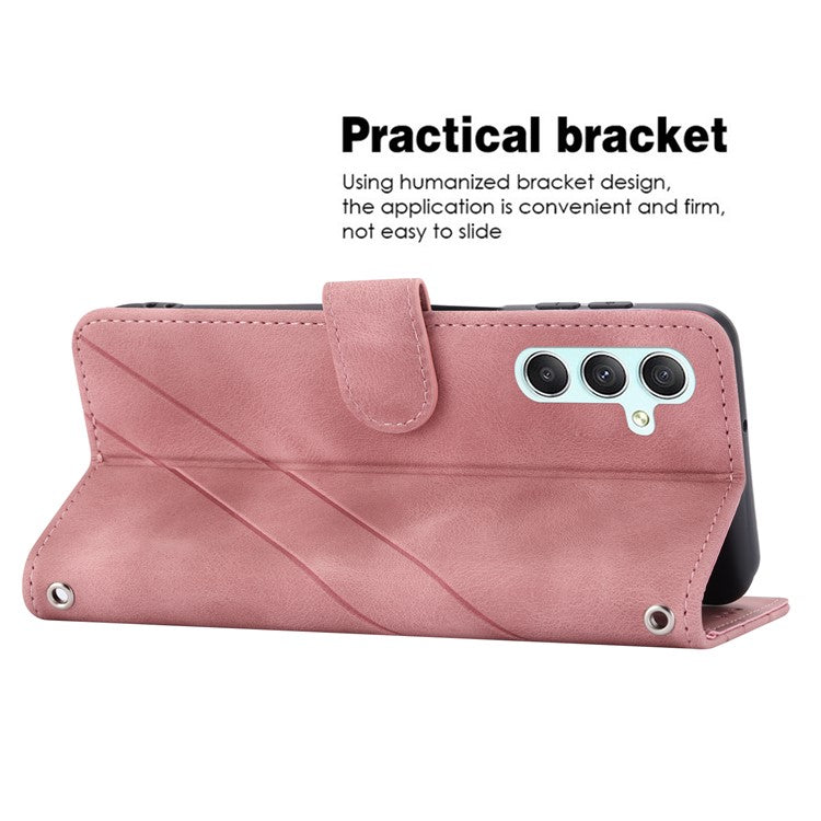 For Samsung Galaxy S24+ Magnetic Case Imprinted Line Card Slots Phone Cover - Pink
