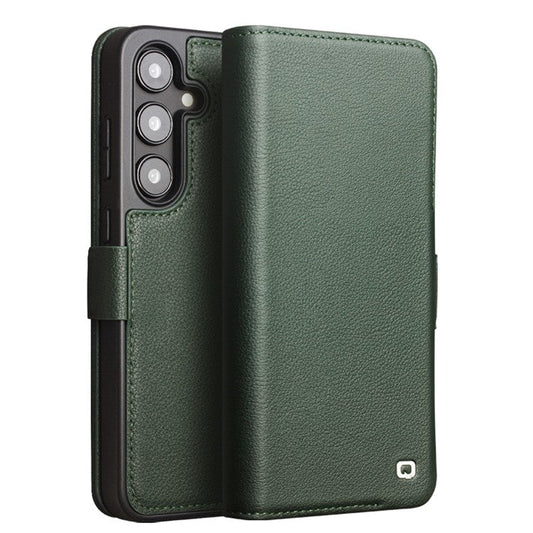 QIALINO For Samsung Galaxy S24+ Magnetic Case Genuine Cow Leather+TPU Anti-drop Cover - Green
