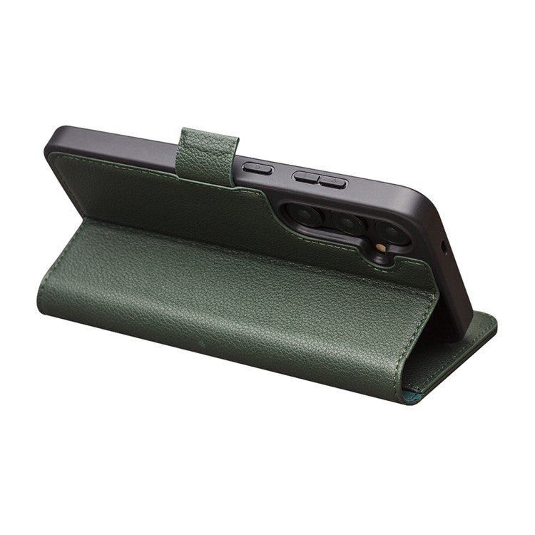 QIALINO For Samsung Galaxy S24+ Magnetic Case Genuine Cow Leather+TPU Anti-drop Cover - Green