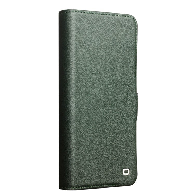 QIALINO For Samsung Galaxy S24+ Magnetic Case Genuine Cow Leather+TPU Anti-drop Cover - Green