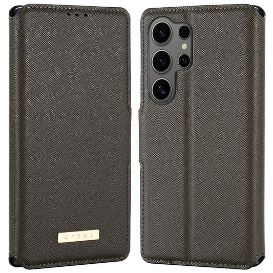 MUXMA MX115 For Samsung Galaxy S23 Ultra Magnetic Phone Case Leather Stand Wallet Shell - Green