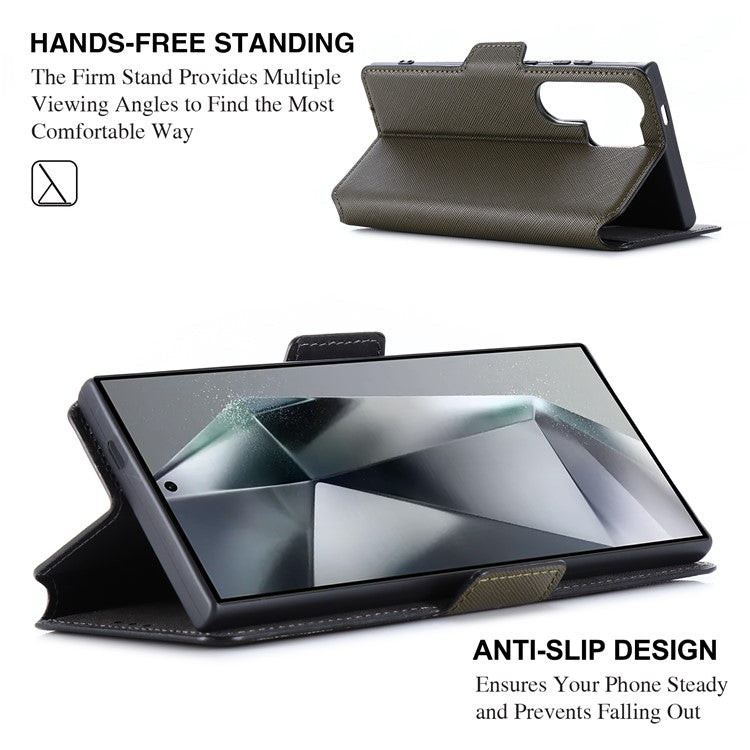 MUXMA MX115 For Samsung Galaxy S23 Ultra Magnetic Phone Case Leather Stand Wallet Shell - Green