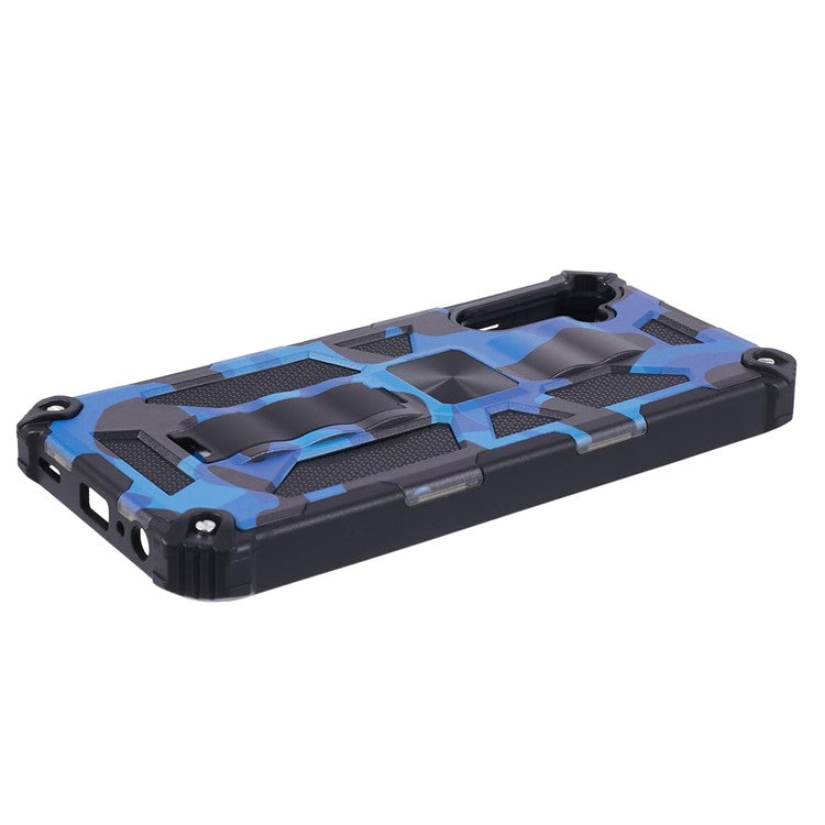For Samsung Galaxy A25 5G (Global) (161.0 x 76.5 x 8.3mm) Case Camouflage Pattern Kickstand Protective Shell - Blue