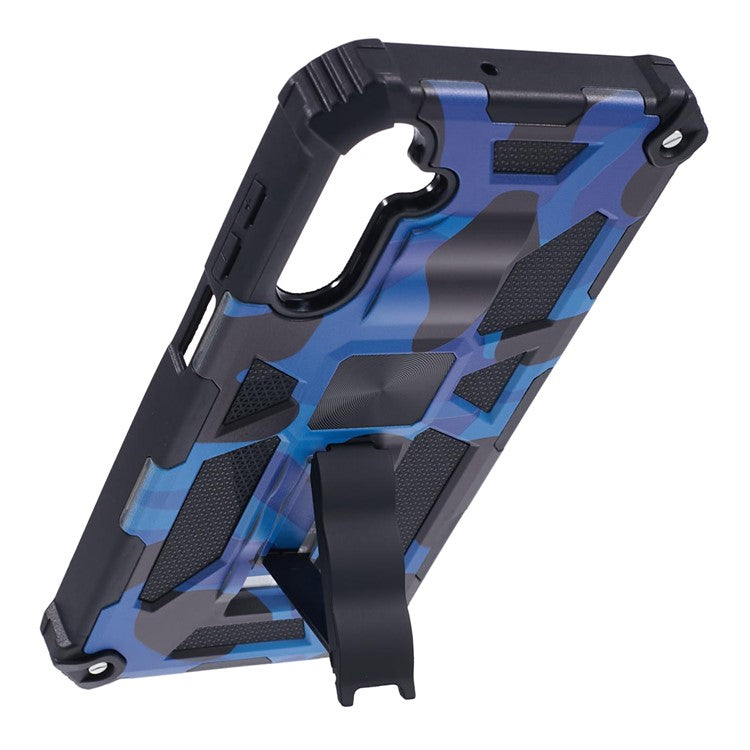 For Samsung Galaxy A25 5G (Global) (161.0 x 76.5 x 8.3mm) Case Camouflage Pattern Kickstand Protective Shell - Blue