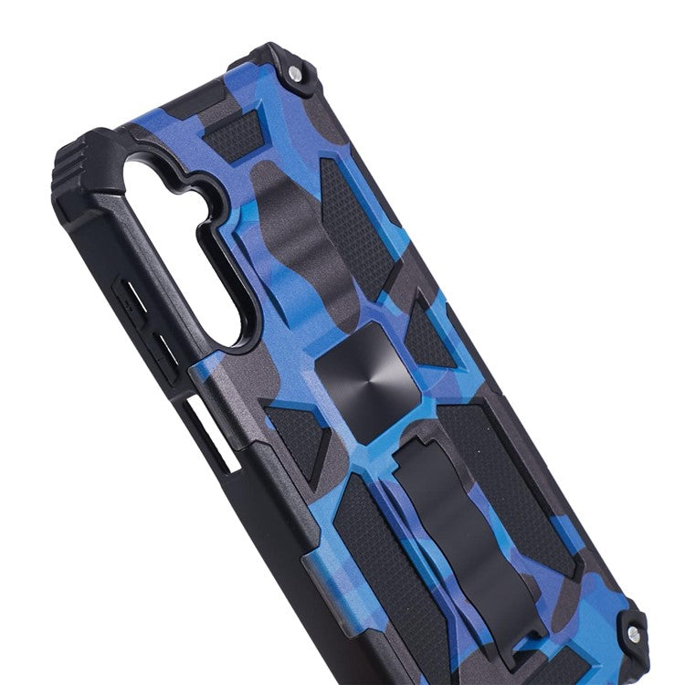 For Samsung Galaxy A25 5G (Global) (161.0 x 76.5 x 8.3mm) Case Camouflage Pattern Kickstand Protective Shell - Blue