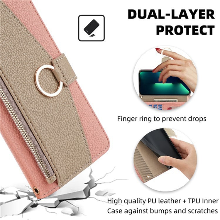 For Samsung Galaxy A24 4G (162.1 x 77.6 x 8.3mm) Case Crossbody PU Leather Cell Phone Cover - Pink