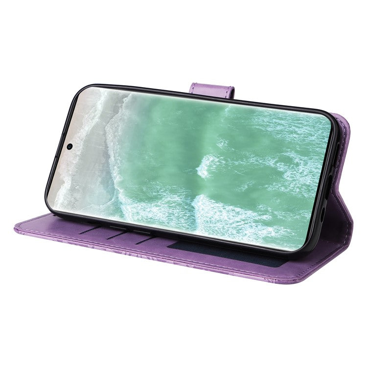 Wallet Case for Oppo Reno11 5G (Global) Phone Shell Imprinted Sunflower Pattern Anti-fall Cover - Purple