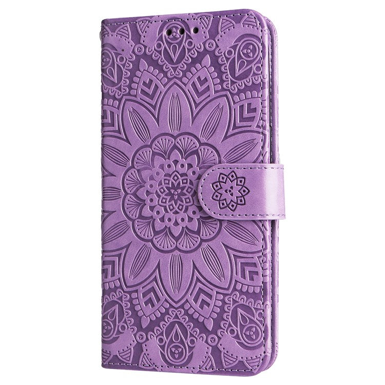 Wallet Case for Oppo Reno11 5G (Global) Phone Shell Imprinted Sunflower Pattern Anti-fall Cover - Purple