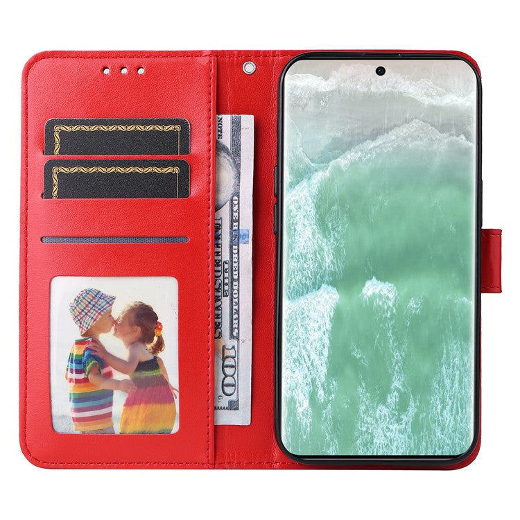 Wallet Case for Oppo Reno11 5G (Global) Phone Shell Imprinted Sunflower Pattern Anti-fall Cover - Red