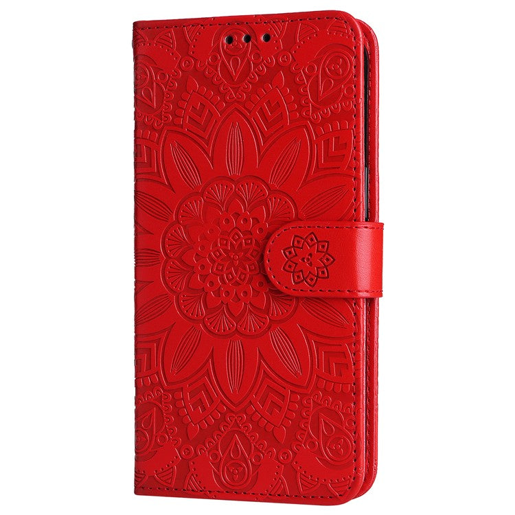 Wallet Case for Oppo Reno11 5G (Global) Phone Shell Imprinted Sunflower Pattern Anti-fall Cover - Red