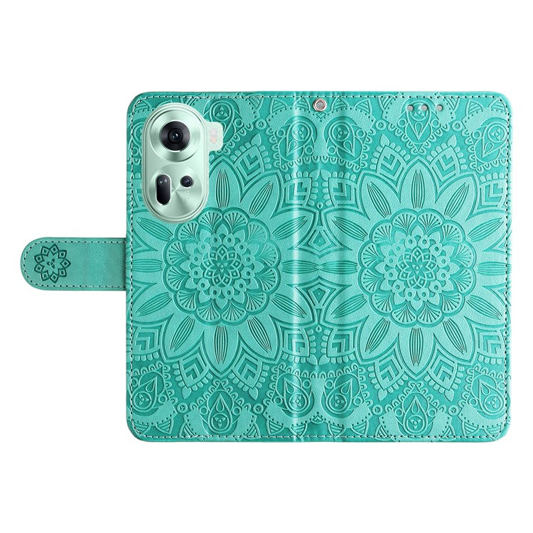 Wallet Case for Oppo Reno11 5G (Global) Phone Shell Imprinted Sunflower Pattern Anti-fall Cover - Green
