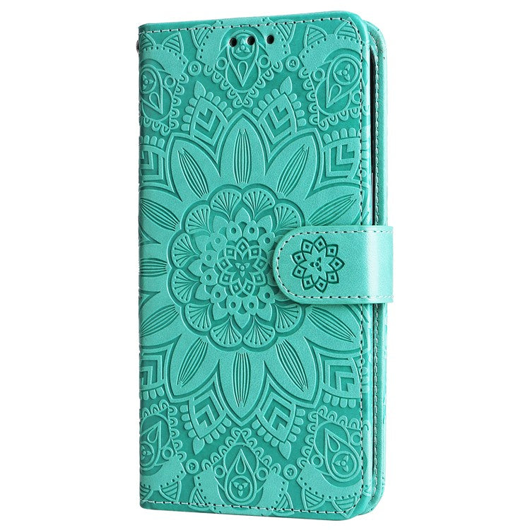 Wallet Case for Oppo Reno11 5G (Global) Phone Shell Imprinted Sunflower Pattern Anti-fall Cover - Green