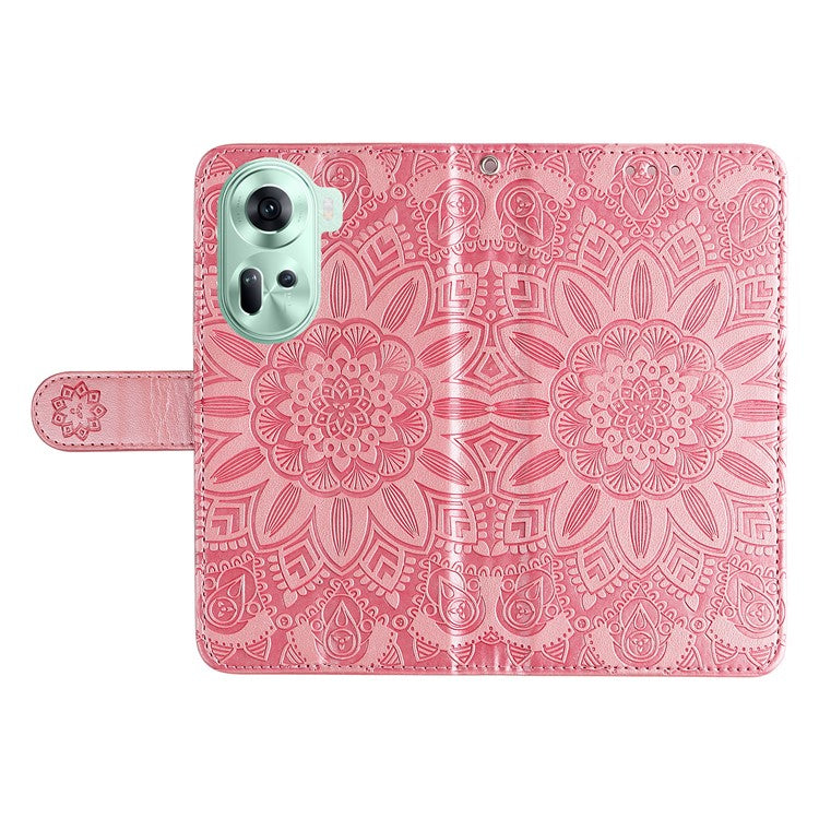 Wallet Case for Oppo Reno11 5G (Global) Phone Shell Imprinted Sunflower Pattern Anti-fall Cover - Pink
