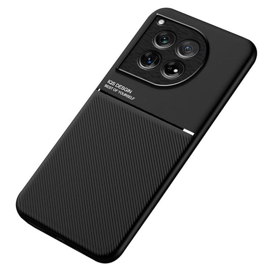 For OnePlus 12 5G Back Case PU+TPU+PC Anti-fingerprint Phone Protective Cover - Black