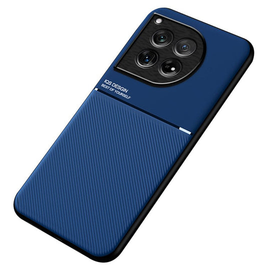 For OnePlus 12 5G Back Case PU+TPU+PC Anti-fingerprint Phone Protective Cover - Blue