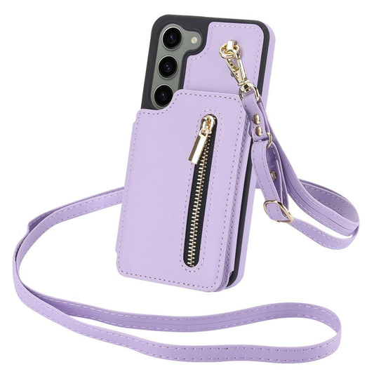 For Samsung Galaxy S23+ RFID Blocking Phone Case Zipper Card Holder Cover - Light Purple