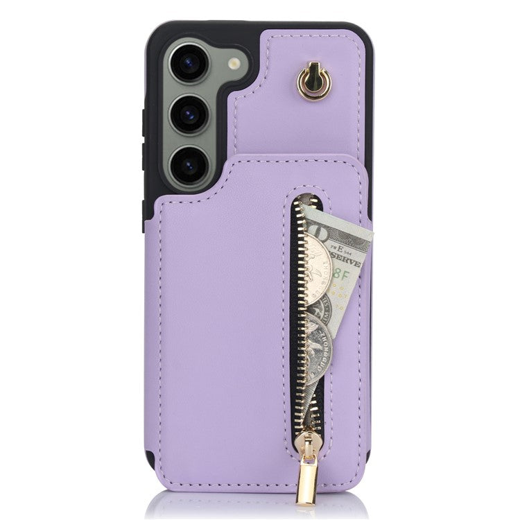 For Samsung Galaxy S23+ RFID Blocking Phone Case Zipper Card Holder Cover - Light Purple